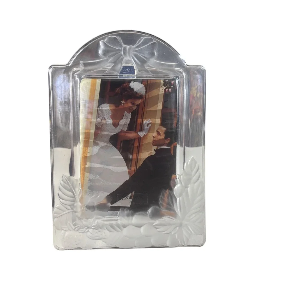 VTG Savoir Vivre Luscious Rectangle Frame Clear Frosted Crystal Glass Bow Floral